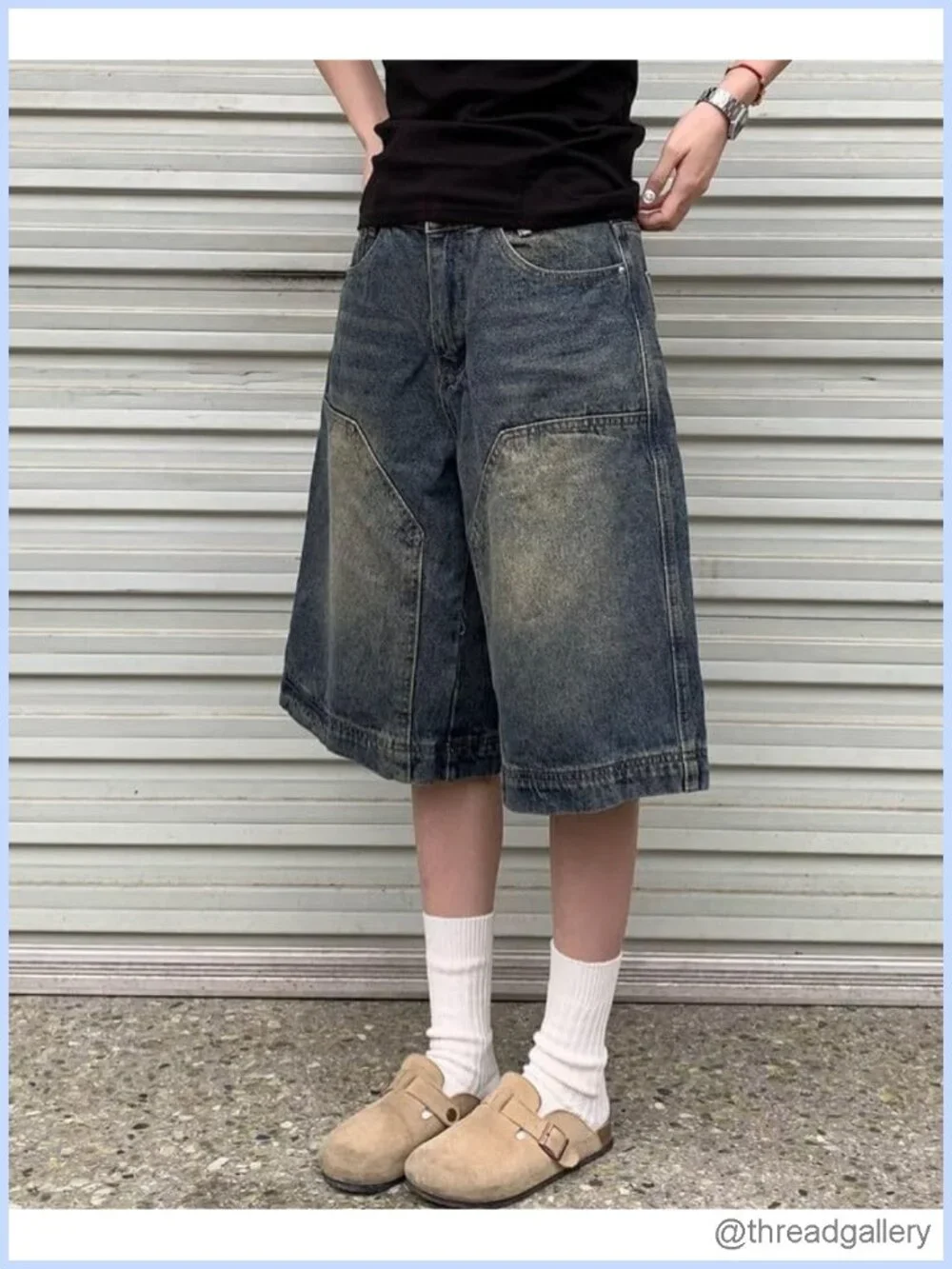 Baggy Jean Shorts for Women Knee Length Long Straight Leg Y2K Vintage Bermuda